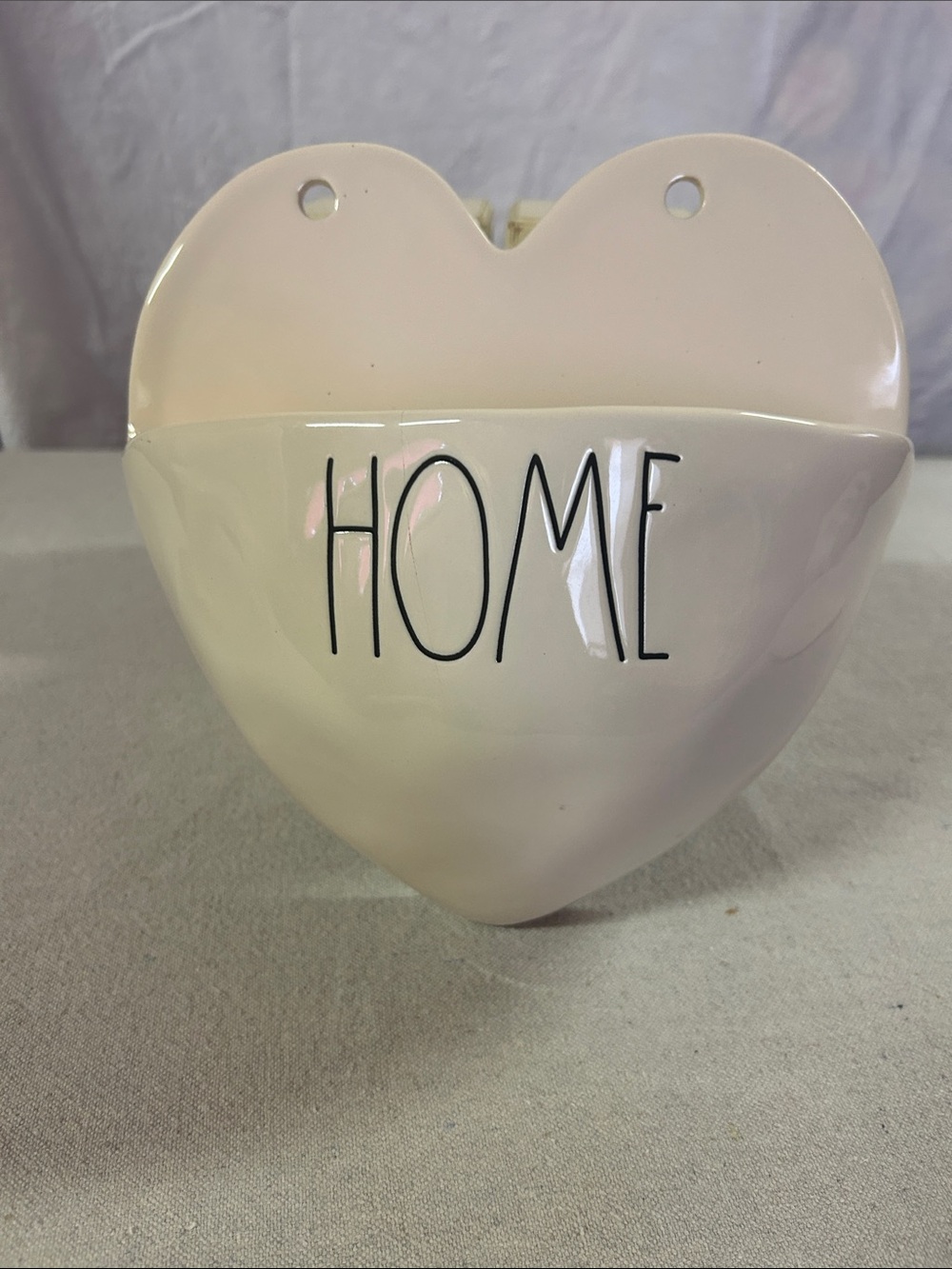 Rae Dunn White Ceramic Heart Wall Pocket with BLACK 'HOME' Lettering